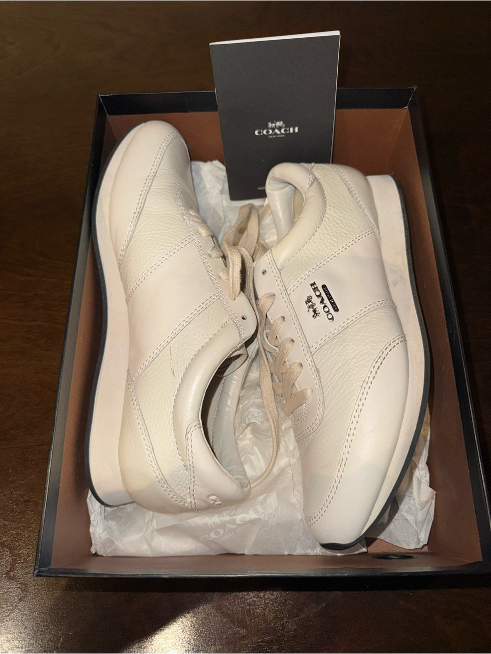 Coach Cream Leather Low-Top Sneakers with Silver Metal Logo - Picture 2 of 9